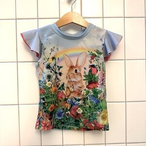 Molo baby bunny rashguard with cute frill sleeves! Size 86/92, can fit up to 2T.